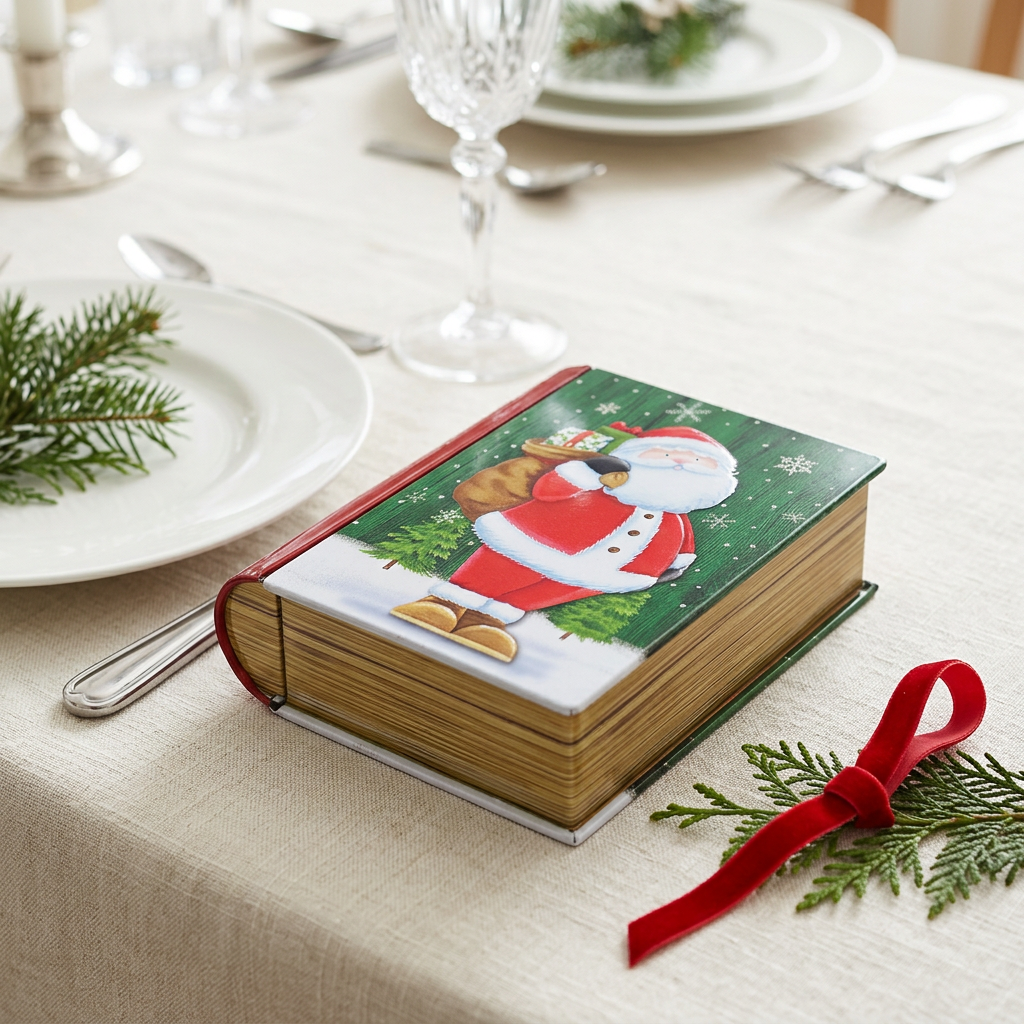Metal Christmas Gift Box with Santa Design - 12×10cm