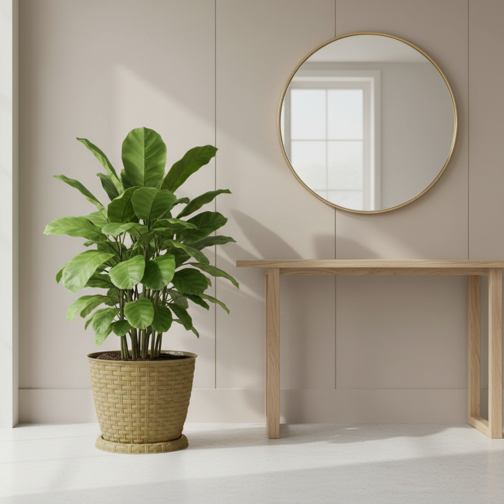 Taupe Plastic Rattan Flower Pot - 17×20cm