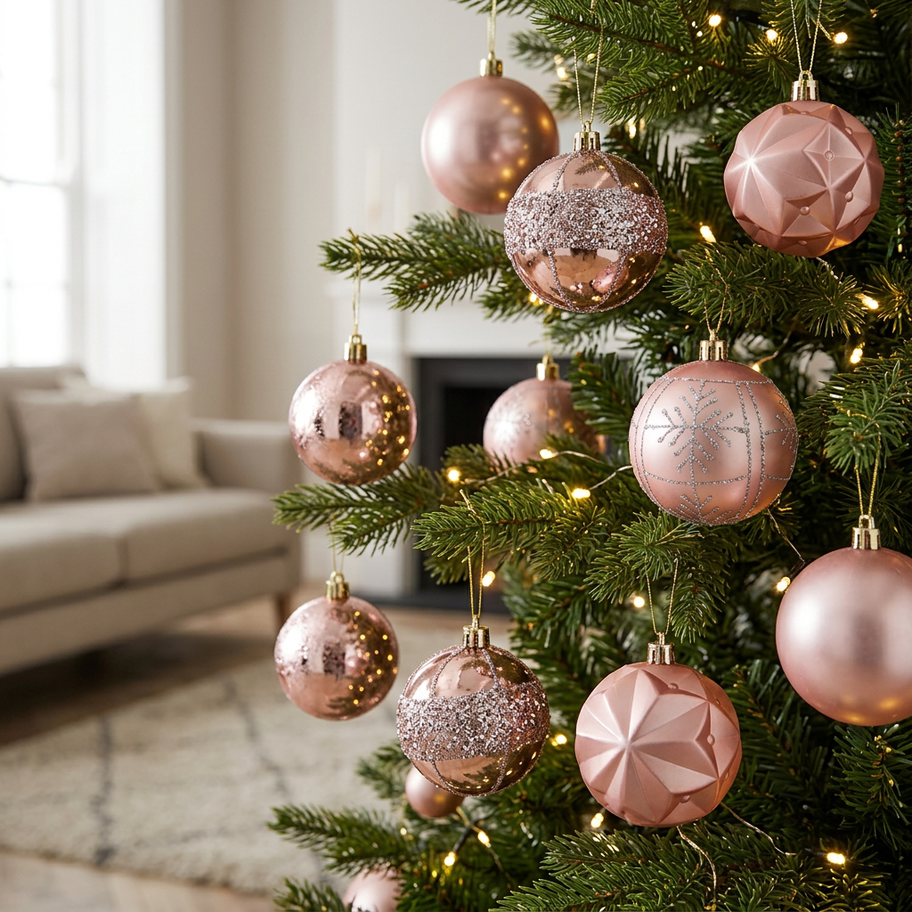 Plastic Christmas Décor Balls 24-Piece Set  Pink - 8cm