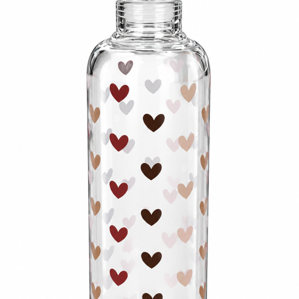 Clear Glass Water Bottle with Heart Design – 750 ml