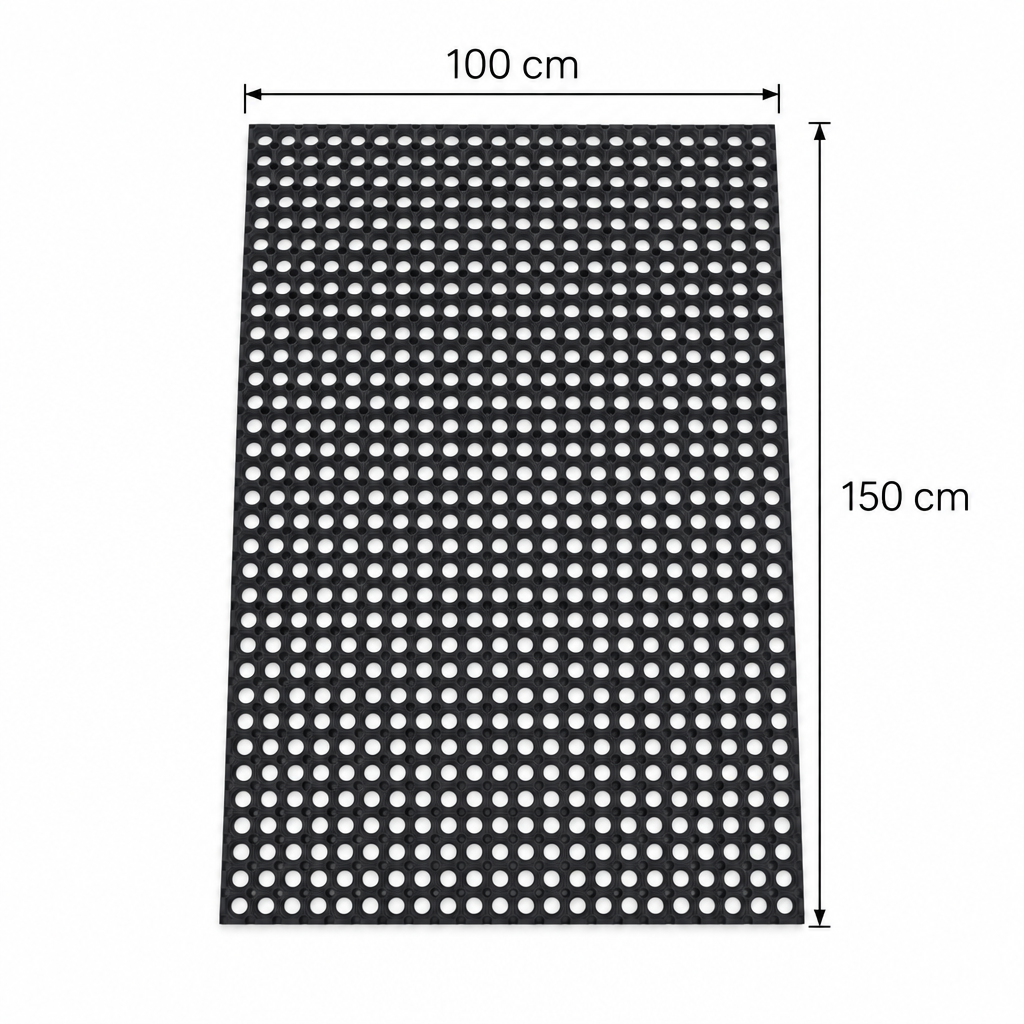 Black Rubber Mat with Open-Hole Design, 100 × 150 cm