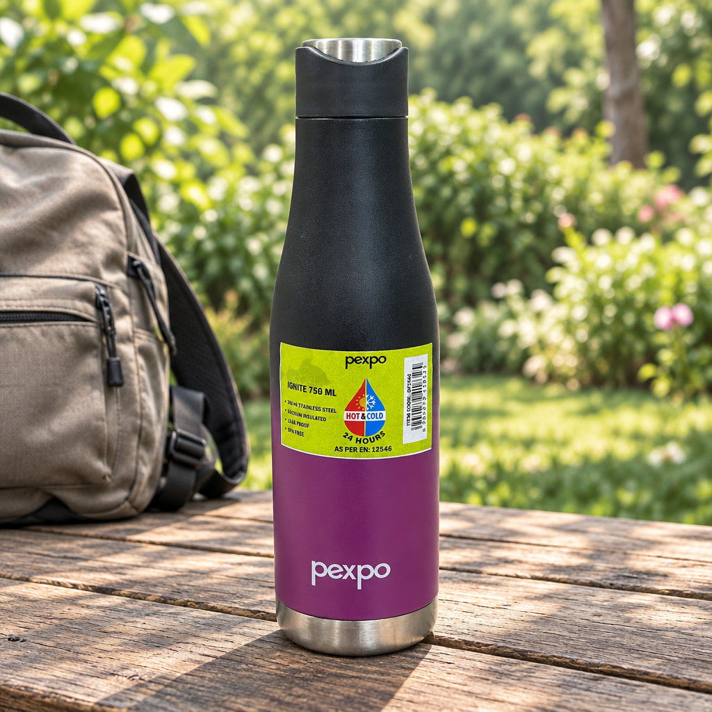 Pexpo Stainless Steel Vacuum Bottle Black & Purple - 750ml