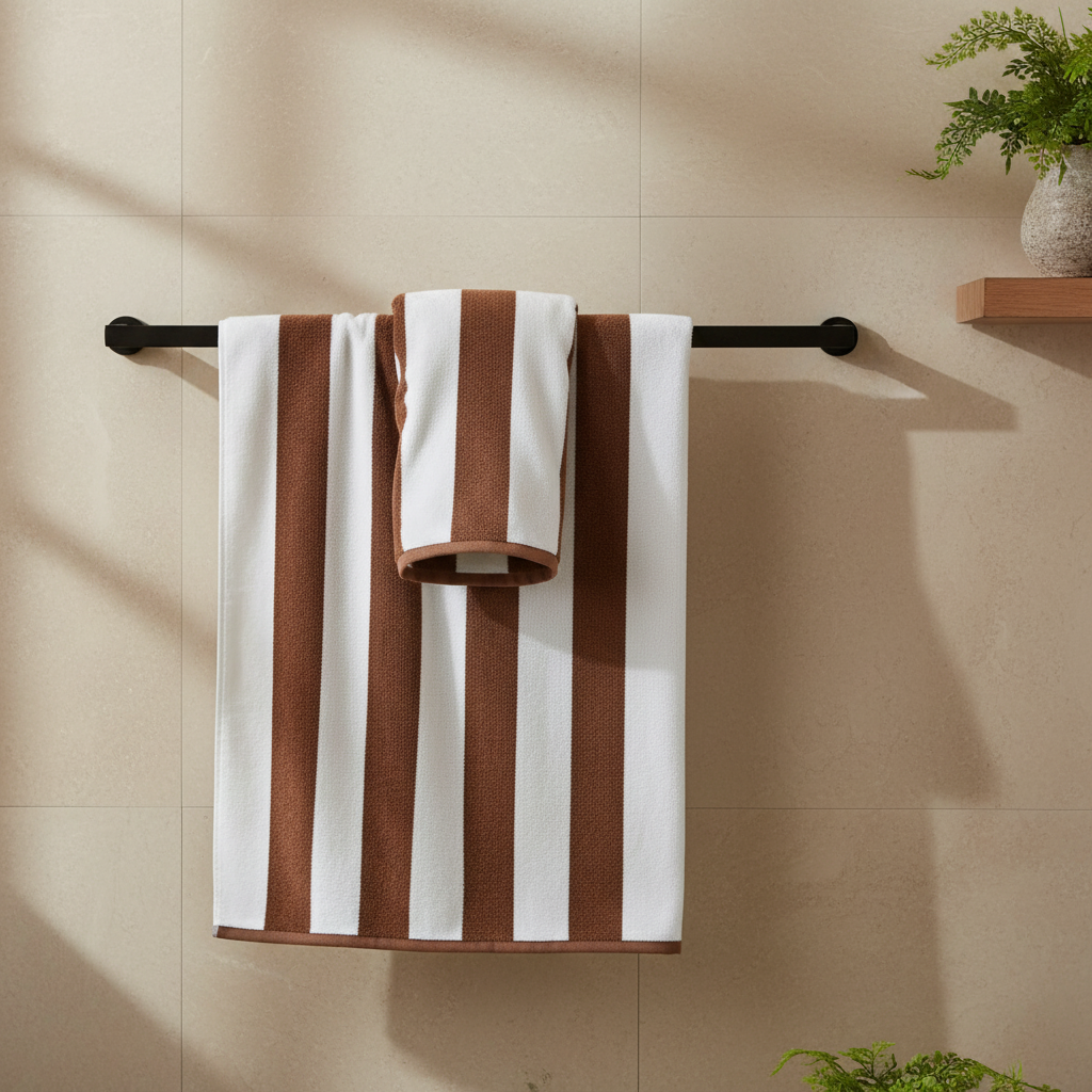 BTC Bath Towel Brown & White Striped - 70×140cm