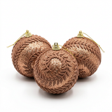 Plastic Christmas Décor Balls with Brown Leaf Design 3-Piece Set - 10cm