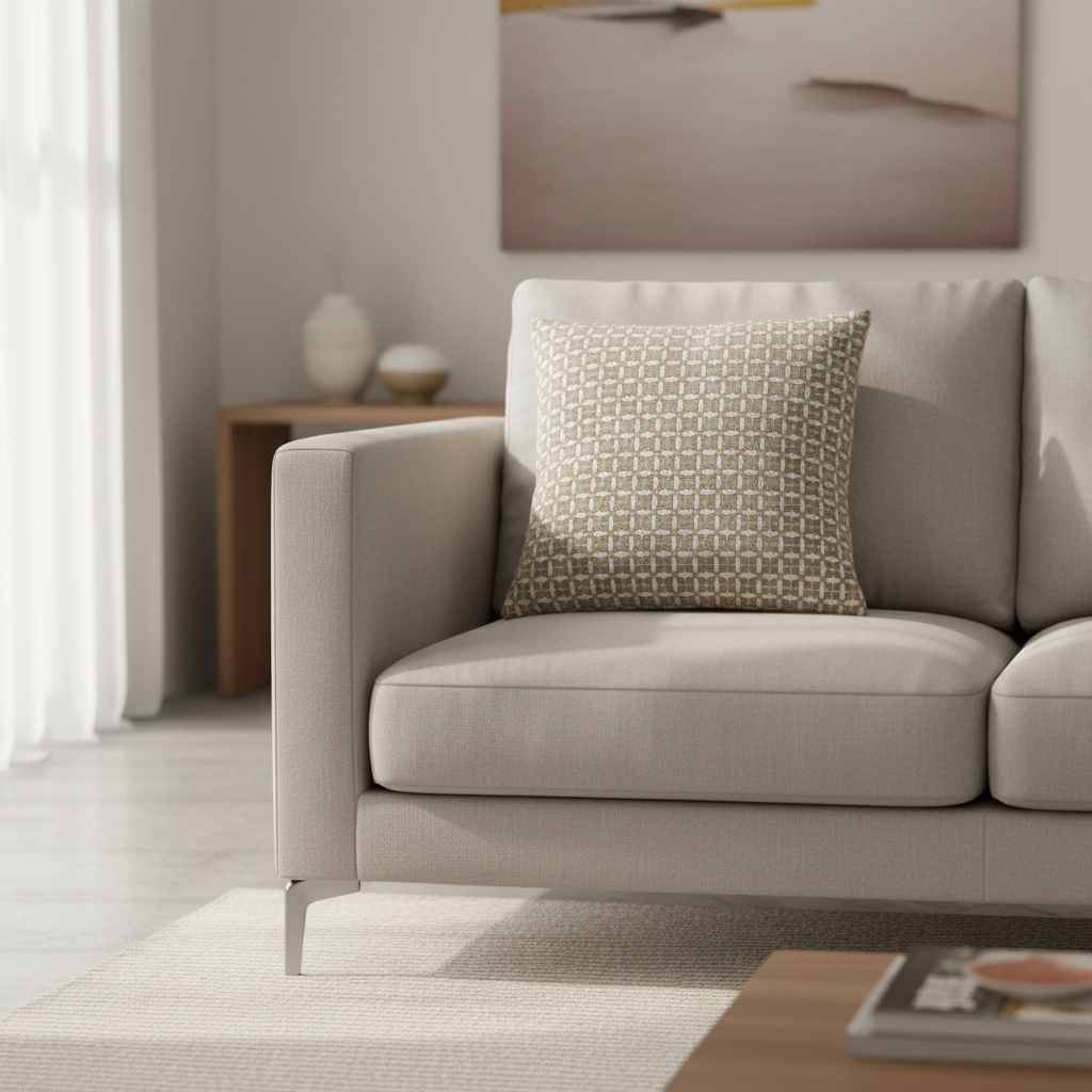 Woven Pattern Cushion Taupe Beige and Cream - 40cm