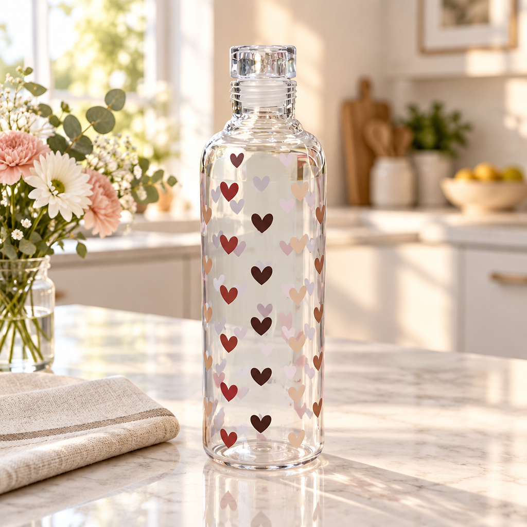 Clear Glass Water Bottle with Heart Design – 750 ml