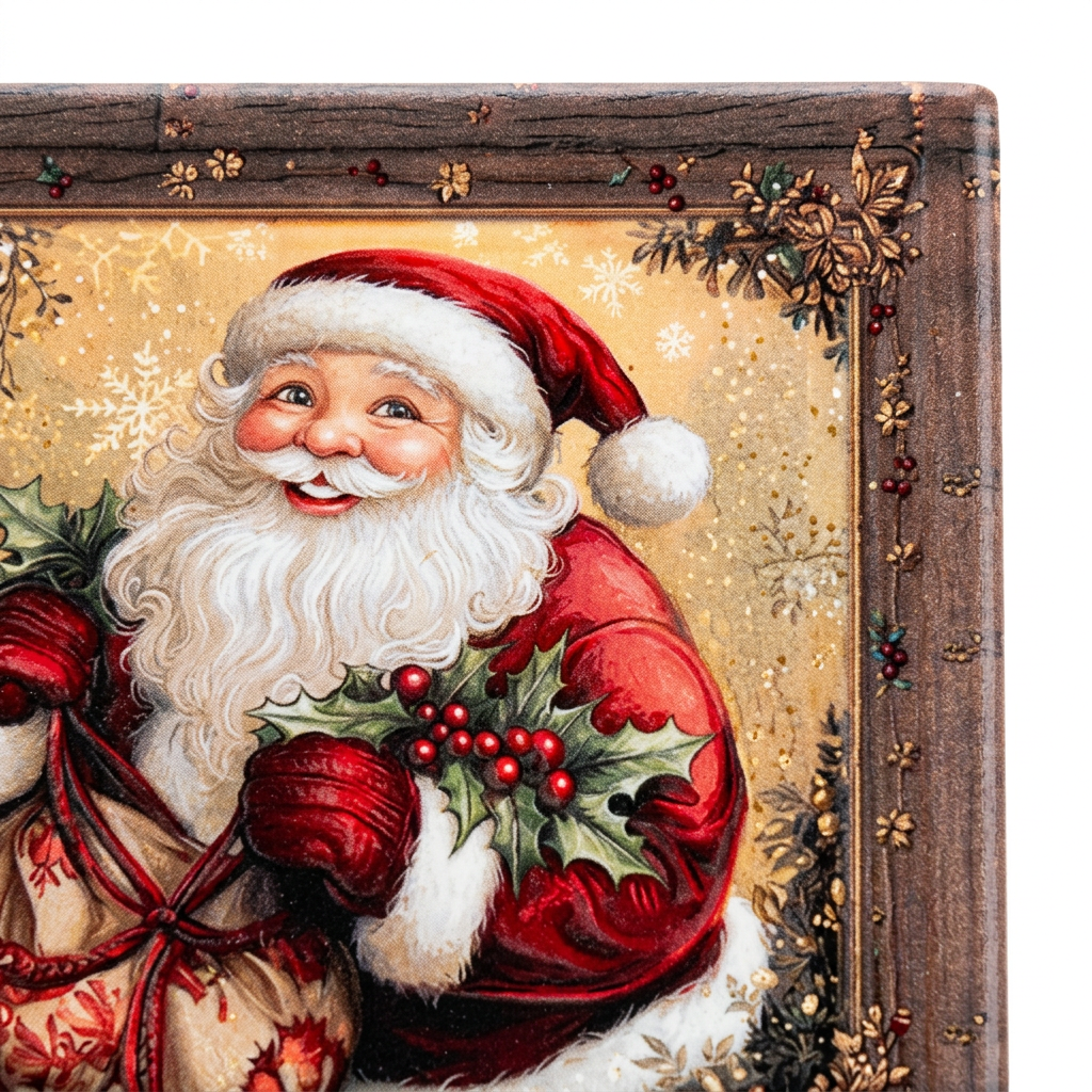 Ceramic-Coated Square Christmas Santa Coaster - 11cm