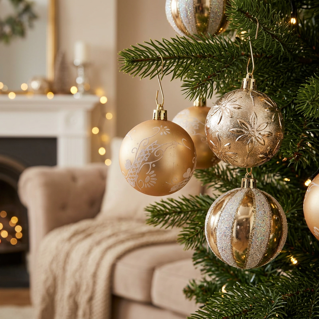 Plastic Christmas Décor Balls 24-Piece Set Champagne Gold - 6cm