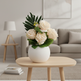 Artificial Flower Plant Cream with White Plastic Pot - 30cm