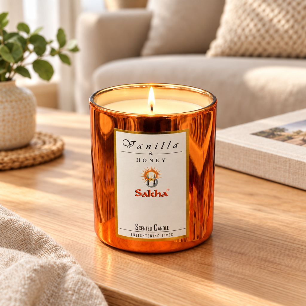 Sakha Vanilla & Honey Scented Candle in Glass Jar – 10×9cm