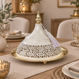 Metal Tajine with Decorative Lid Cream & Gold - 30×20cm