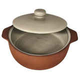 Maria Terracotta Round Clay Casserole With Lid Traditional-25cmX6cm(FloralWhite&Clay)