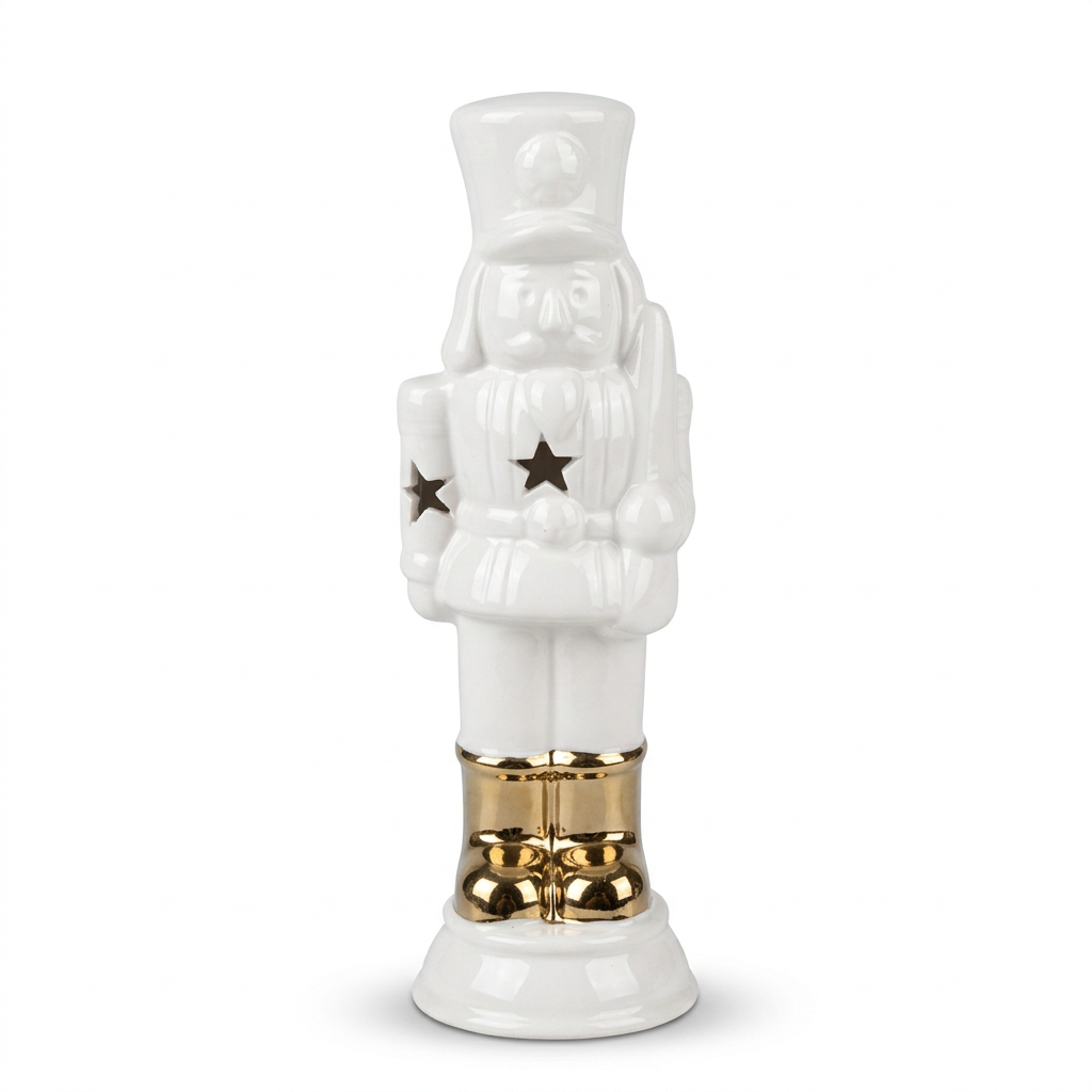 Ceramic Nutcracker Figurine White & Gold - 17cm