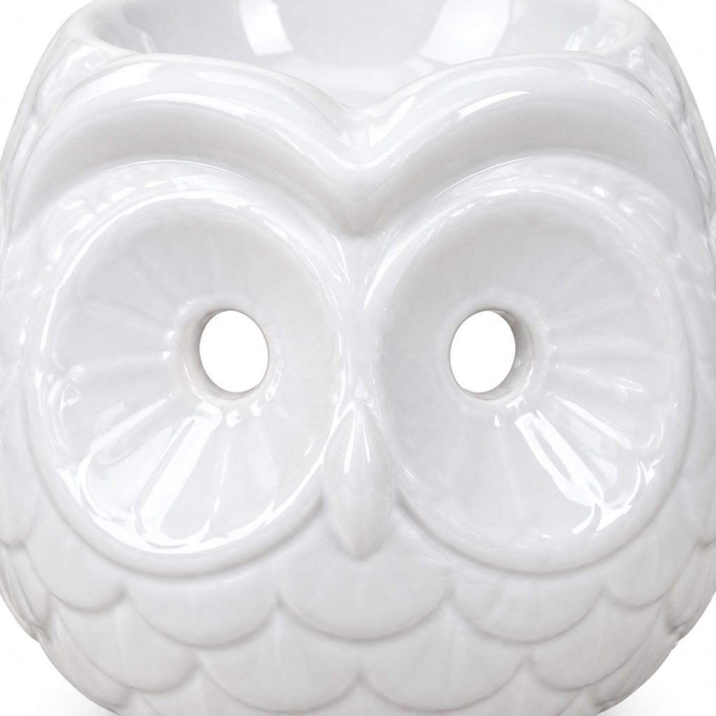 Ceramic Owl Oil Burner White  –  6cm