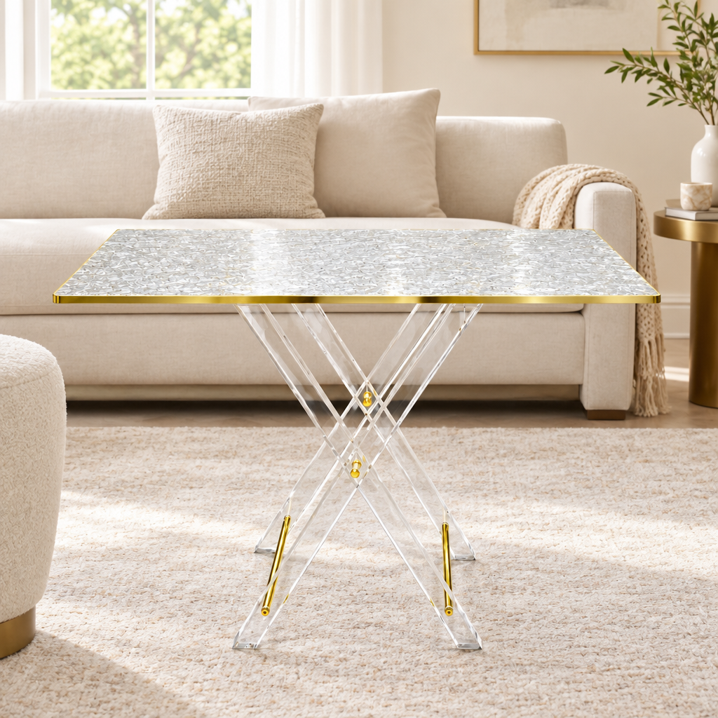 Pilsco Acrylic 4-Piece Table Set with Gold Trim – 50×50×40cm