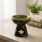 Ceramic Oil Burner Olive Green & Black - 12×12cm