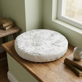 Round Rose Print Tufted Cushion White & Grey - 40cm