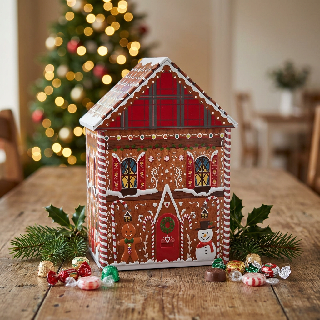 Christmas Gingerbread House Metal Candy Box - 21×13cm