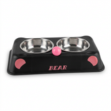 Plastic & Metal Double Pet Food Bowl Set Black - 30×14cm