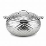 Pradeep Shahla Silver Stainless Steel Hotpot | Hammered Diamond-Texture Insulated Casserole Dish with Lid & Handles |