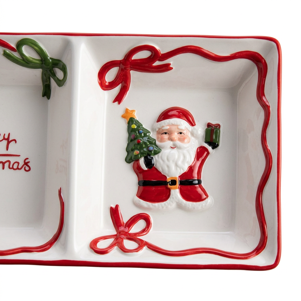 Ceramic Christmas 3-Part Candy Tray - 38cm