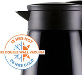 Borosil Insulated Stainless Steel Vacuum Flask Carafe, 1000 ml, Black