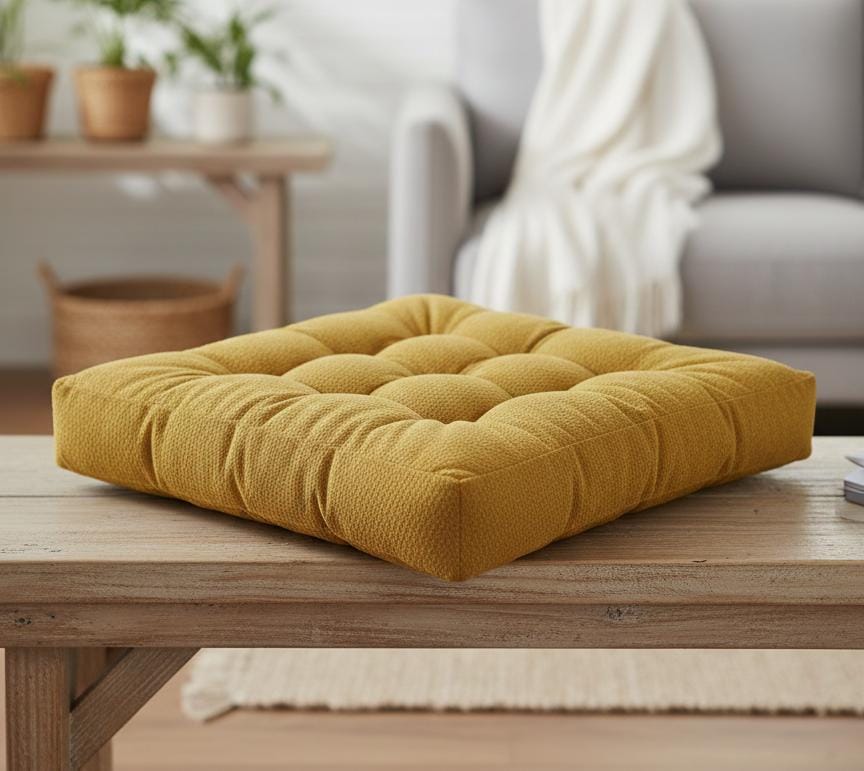 AKDC Premium Square Corduroy Cushion – Mustard Yellow Soft Ribbed Fabric Cushion, 50×50×12 cm