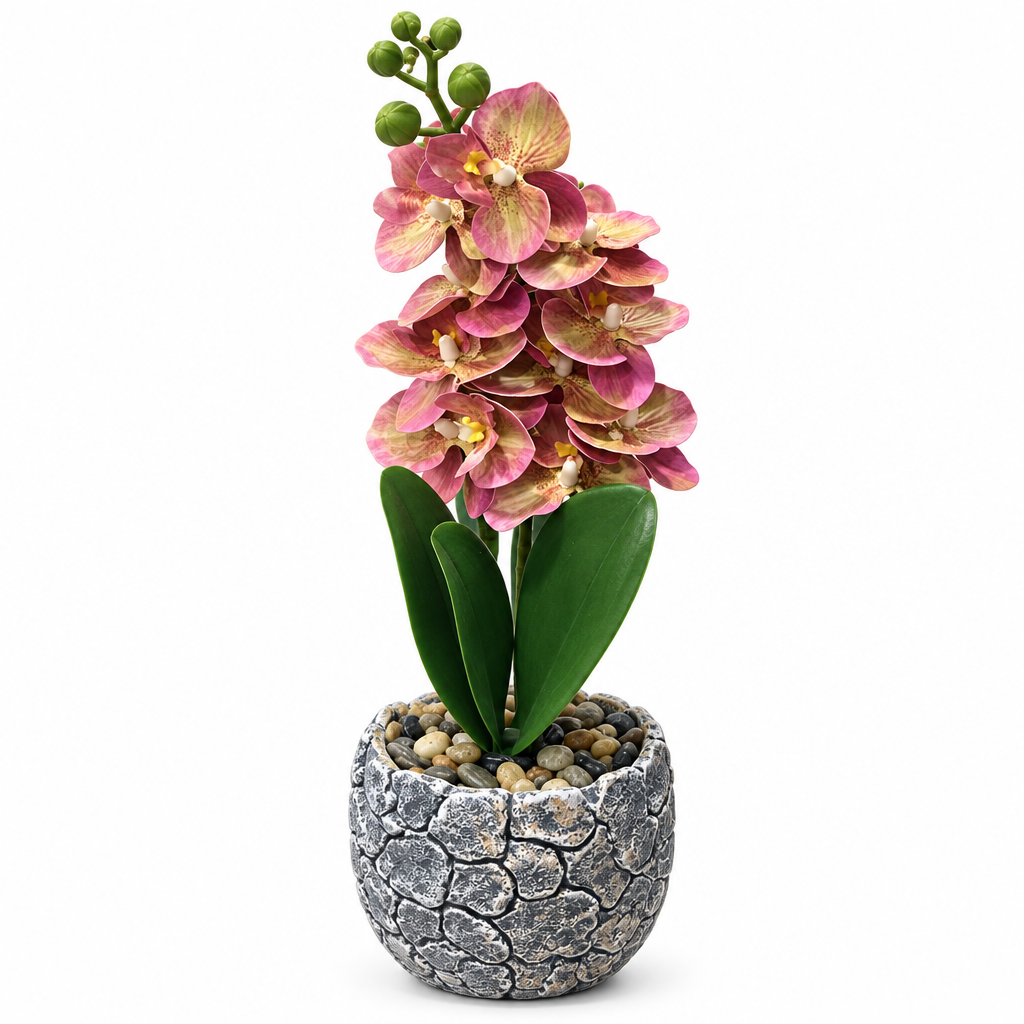 Artificial Orchid Flower Plant with Ceramic Pot Dusty Pink - 40cm