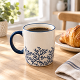 Ceramic Mug Navy Blue Botanical Design - 350ml