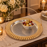 Metal Round Serving Tray with Handle Gold & Silver - 28cm