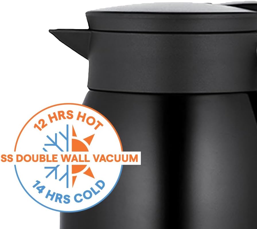 Borosil Insulated Stainless Steel Vacuum Flask Carafe, 500 ml, Black