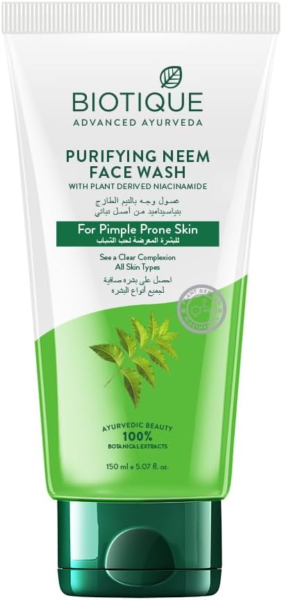 Biotique Purifying Neem Face Wash with Plant-Derived Niacinamide – 150 ml