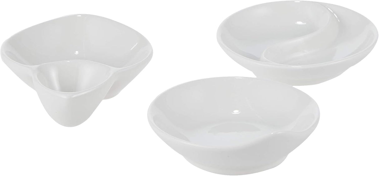 Symphony Elegant White Ceramic Sauce Set – 3 Unique-Shaped Pieces 250 Ml