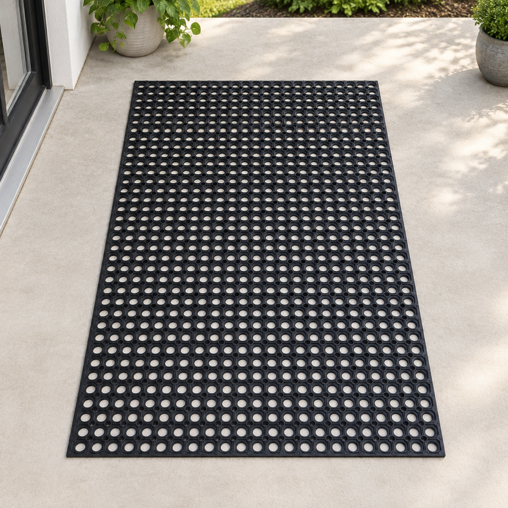 Black Rubber Mat with Open-Hole Design, 100 × 150 cm