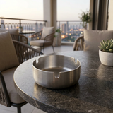 Round Metal Ashtray with Cigarette Rests Silver – 8cm