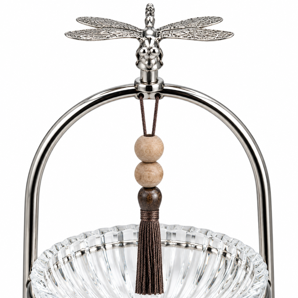 2-Tier Glass Candy Bowl with Metal Stand Silver - 12x33cm