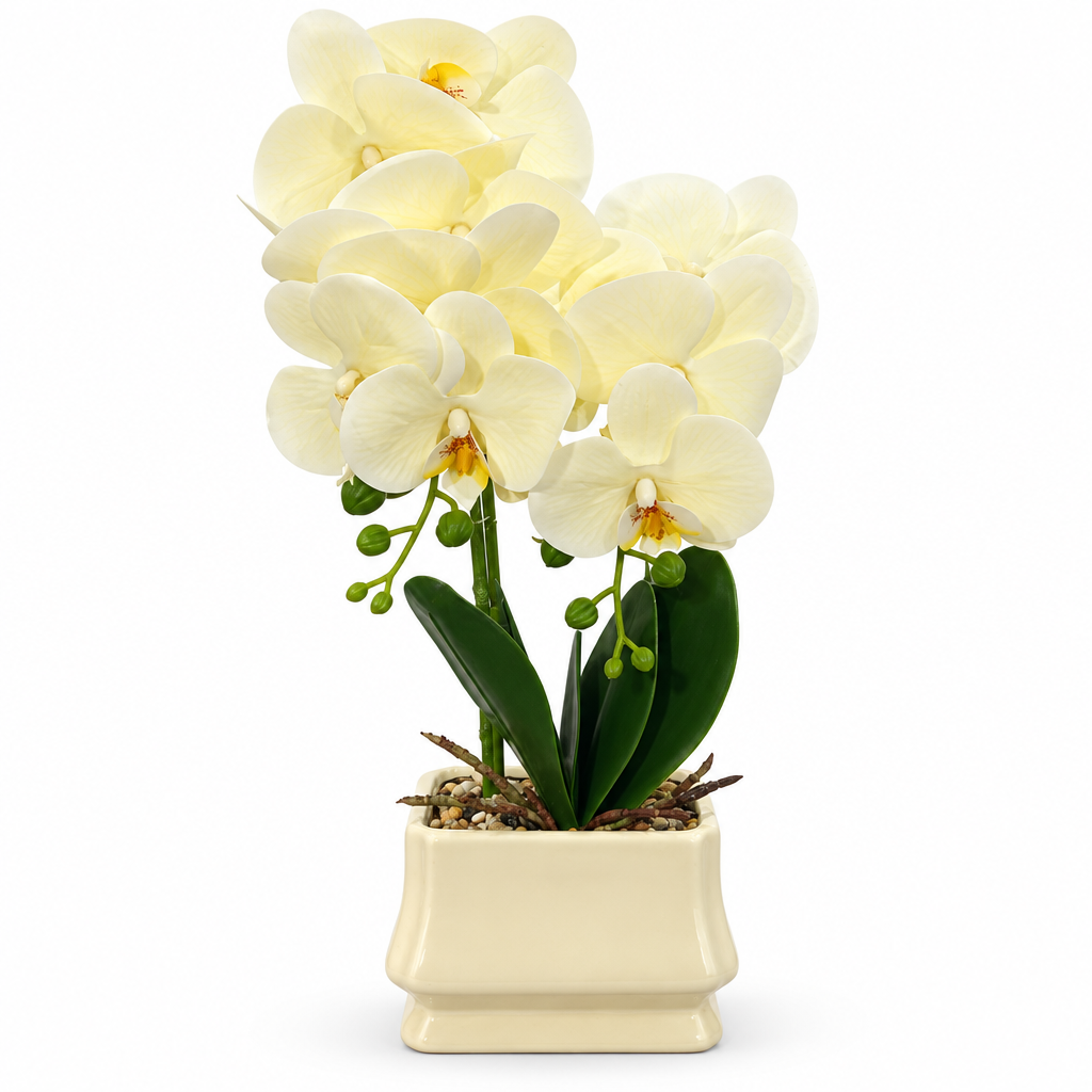 Artificial Orchid Flower Plant with Ceramic Pot Cream - 40cm