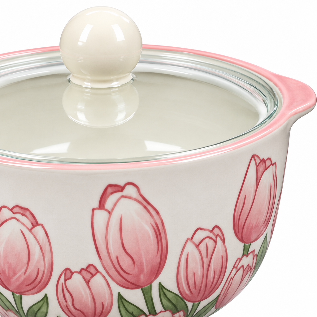 Ceramic Bowl with Glass Lid - 7 Inch