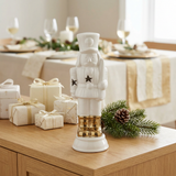Ceramic Nutcracker Figurine White & Gold - 17cm