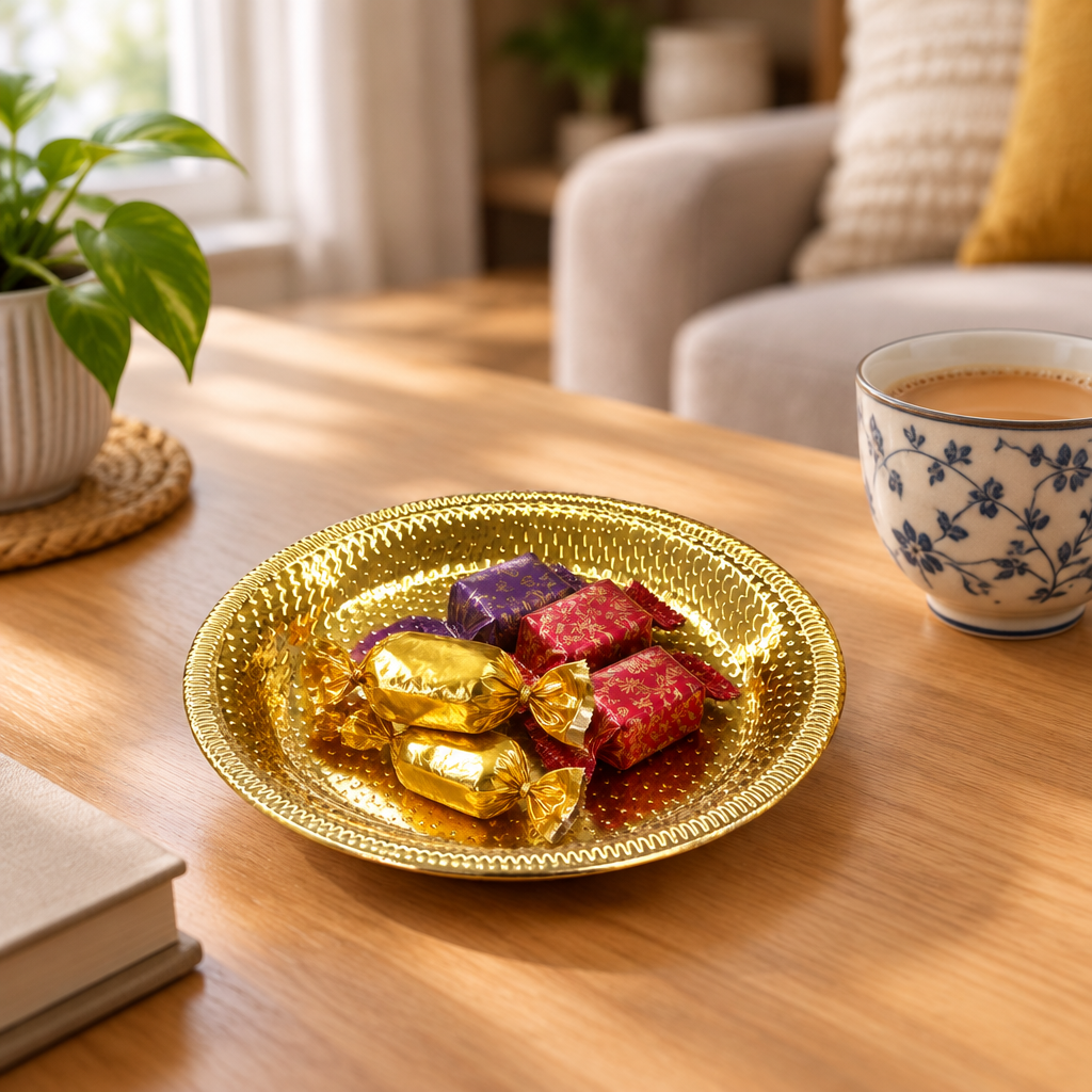 Round Metal Snack Tray Gold – 15cm