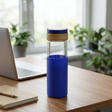 Glass Water Bottle with Silicone Cover Blue - 1 Litre