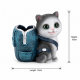 Zeem Grey & Teal Polyresin Cat Shape Pen Holder –  10×10 cm