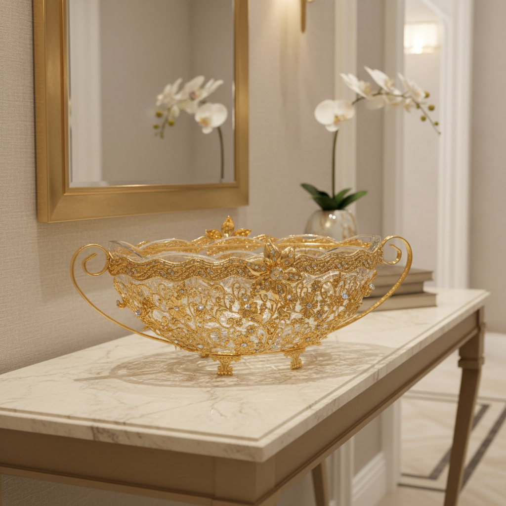 Future Star Metal & Glass Fruit Basket Gold - 35×15cm