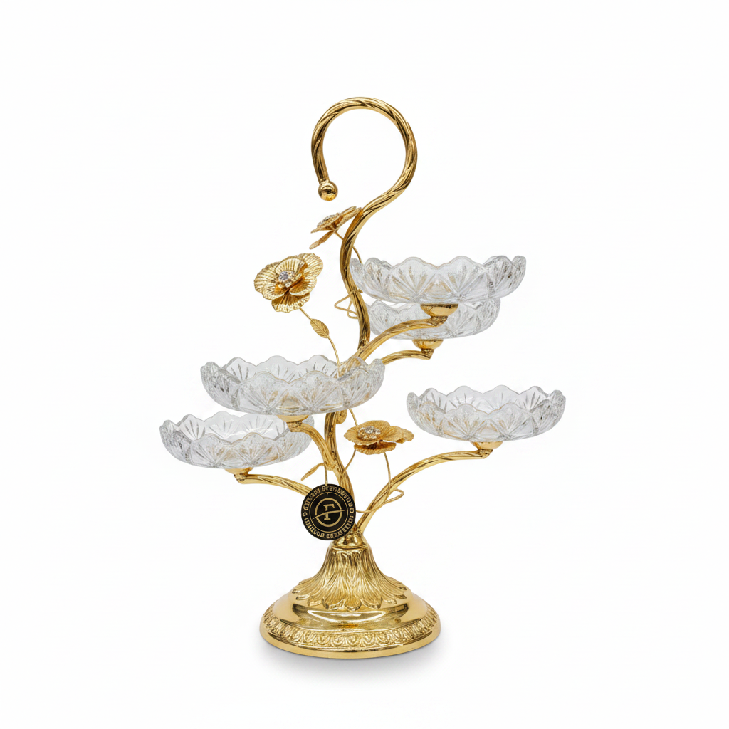 Future Star 5-Tier Metal & Glass Candy Plate, Gold - 40cm