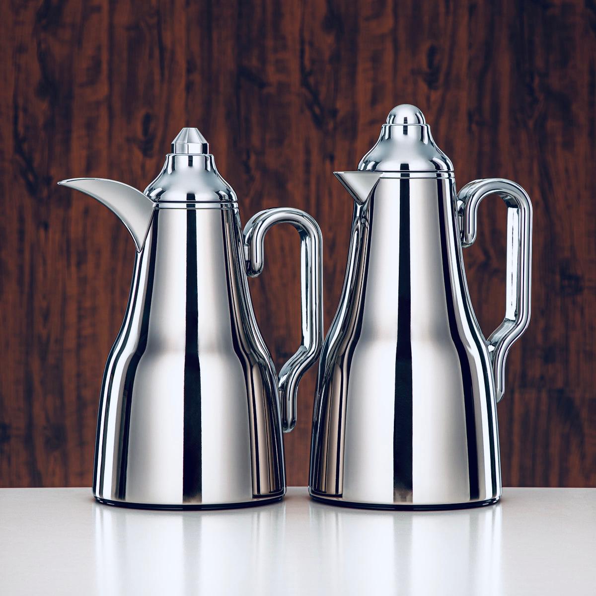 Almarjan 2pcs Vacuum Flask Set Metal Body Silver 0.7L + 1L