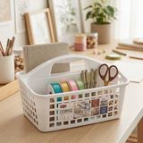 Plastic Handy Storage Basket with Carry Handle White – 32×20cm