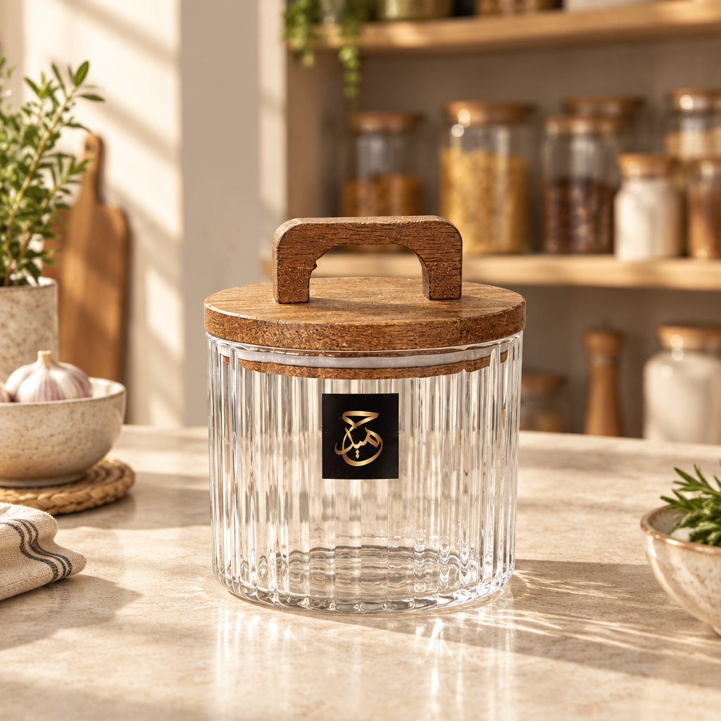 Hamid Glass Canister with Wooden Lid - 450ml