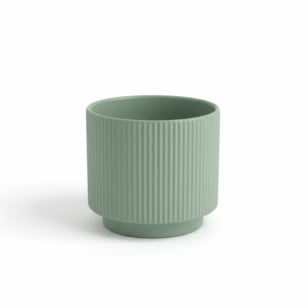 Ribbed Ceramic Vase - 15×15cm - Black / Green