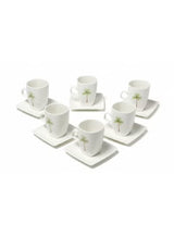 Velvet White Ceramic Cup & Saucer Set With Palm Tree Design – 12 Piece Set | 120ml