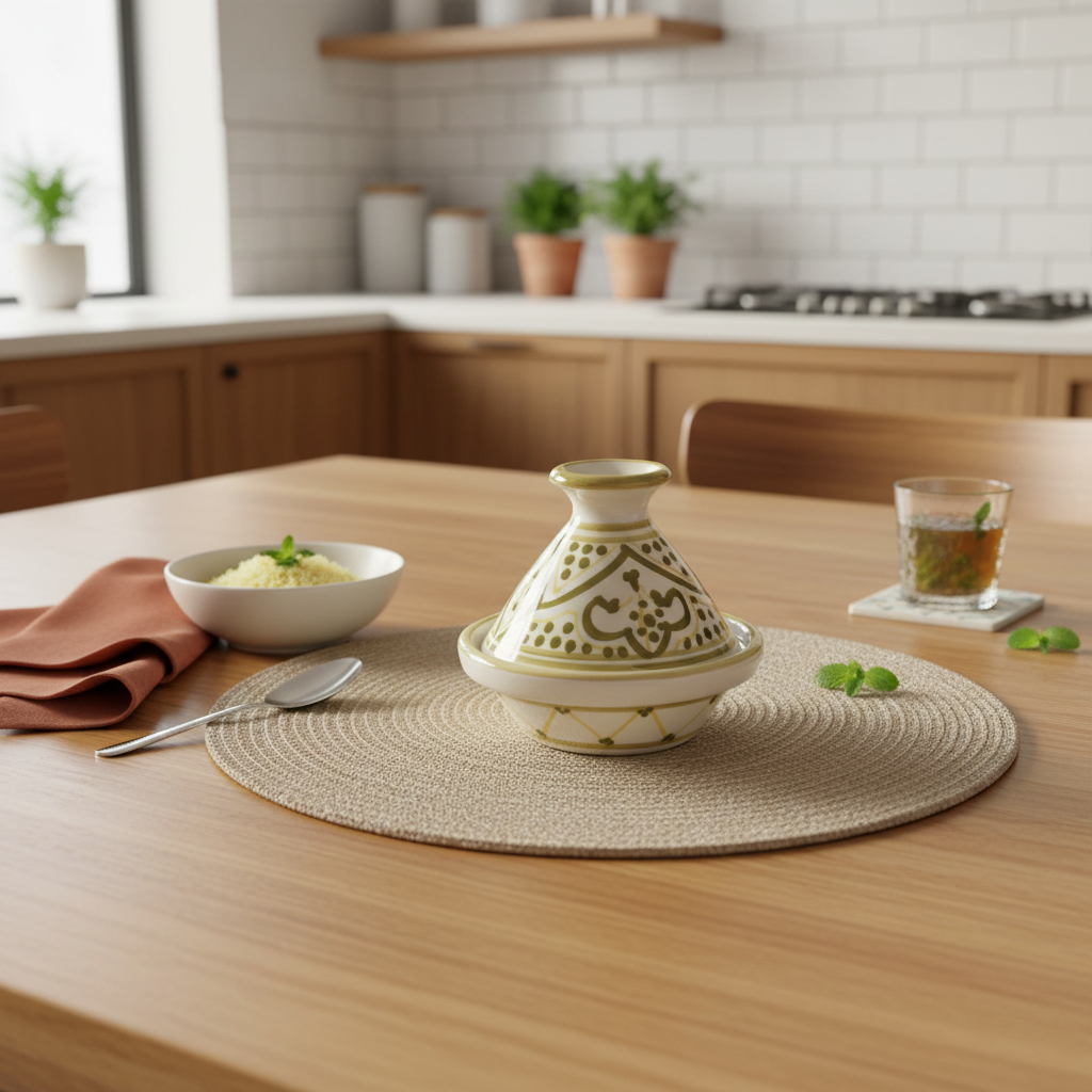 Slama Cream & Olive Gold Ceramic Tajine Set - 9 cm
